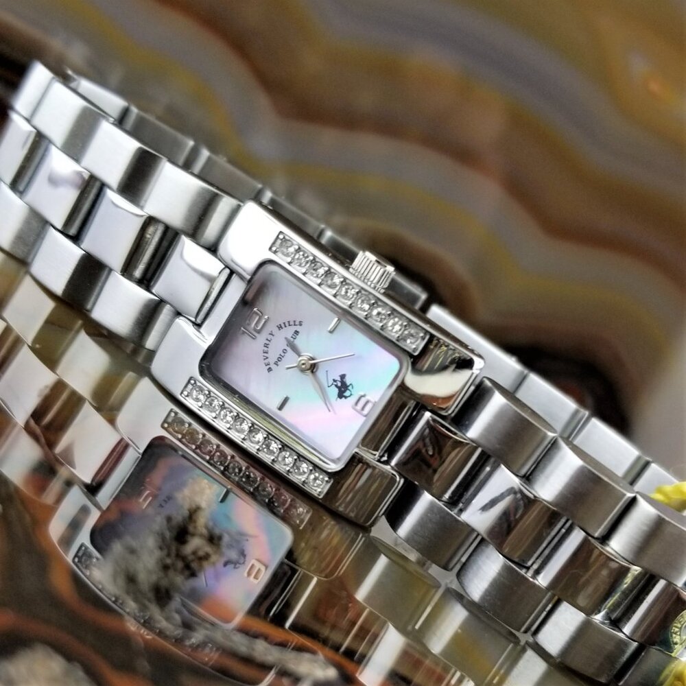 POLO Silver Swarovski Crystal Bracelet Watch Beverly Hills Polo
